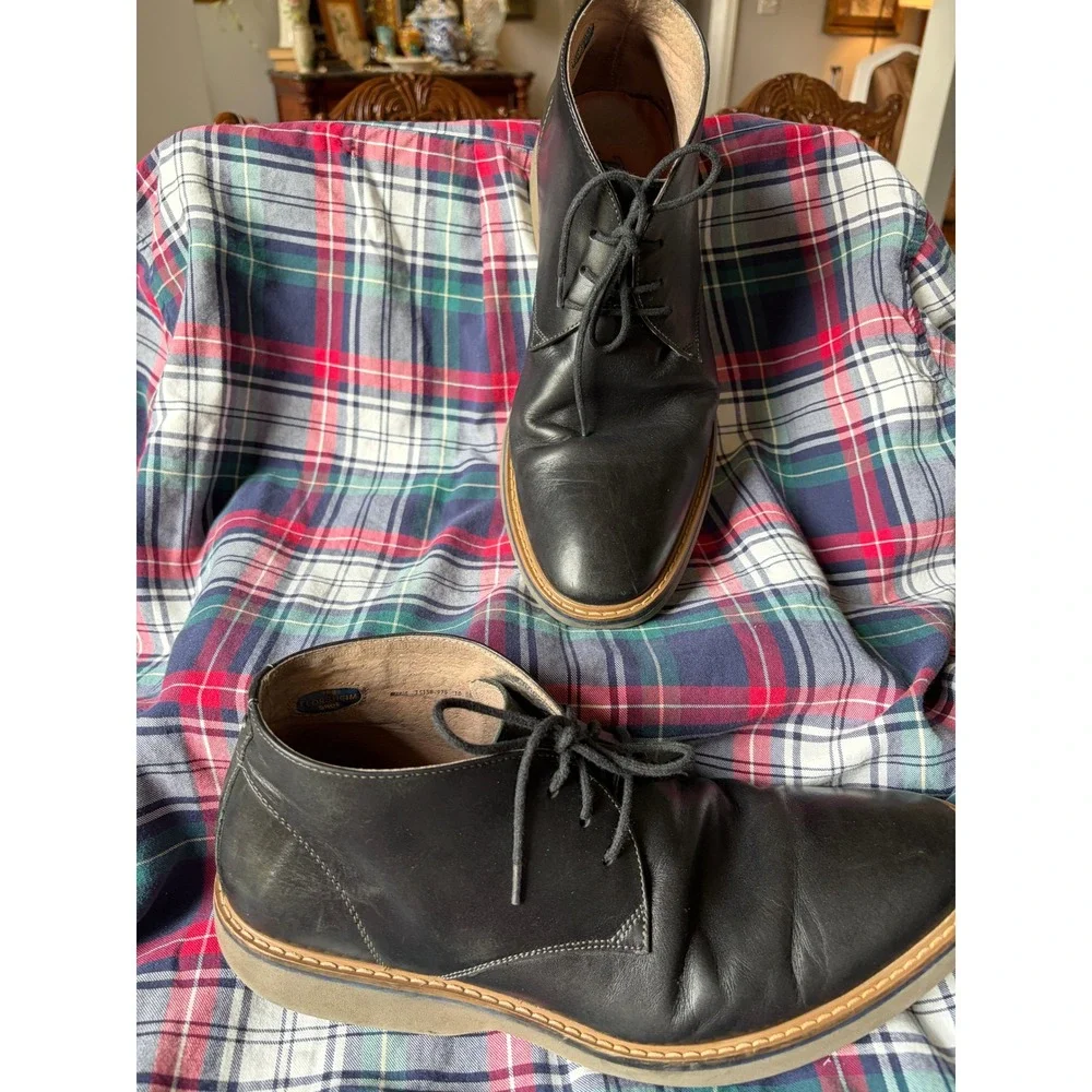 Florsheim Mens Black Leather Chukka Boots Lace Up Wedge Sole 15158-001 Size 10.5